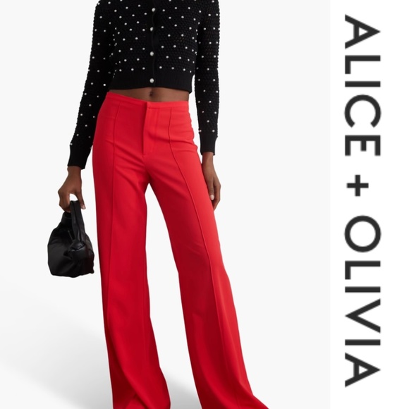Alice + Olivia red Dylan wide leg pant, 0,  GD1187 - Picture 1 of 7